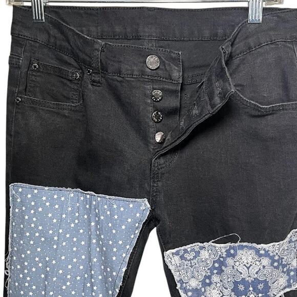 Dript Women's Black Patchwork Skinny Jeans 4 Button Fly Size 30 - Picture 2 of 7